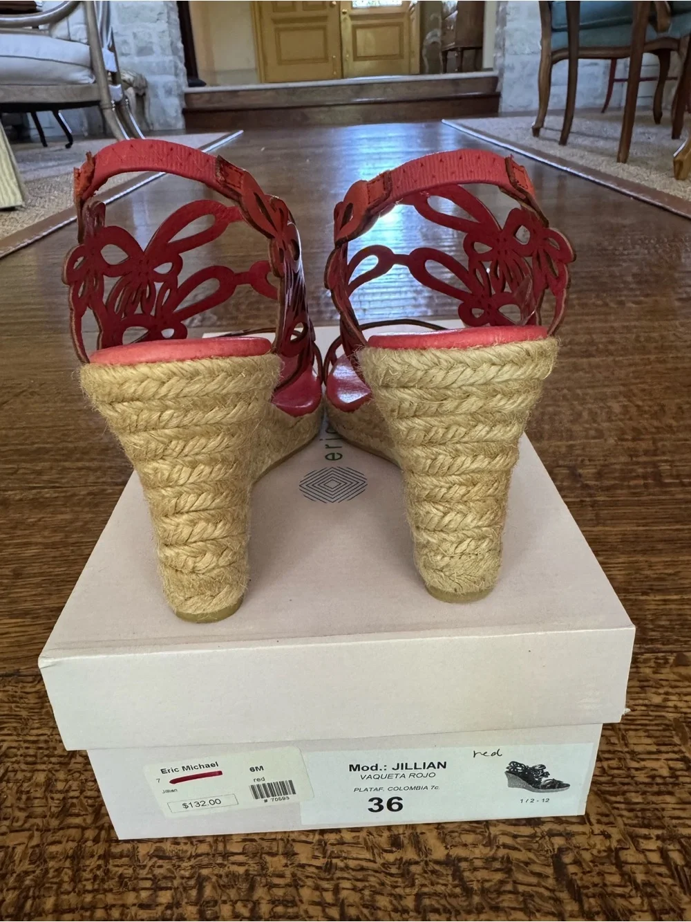 Eric Michael Red Espadrille Wedge Sandals